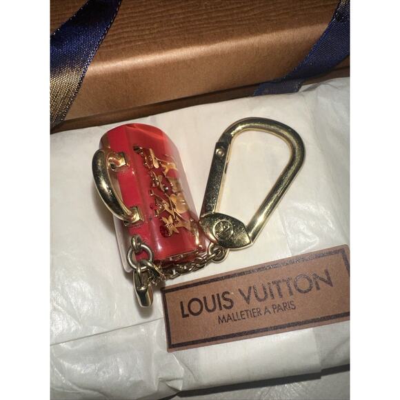 Louis Vuitton Portecle Speedy Inclusion Keychain Gold Red Pink LV Logo Bagcharm - Picture 7 of 13